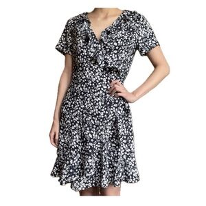 Black and White Floral Wrap Dress